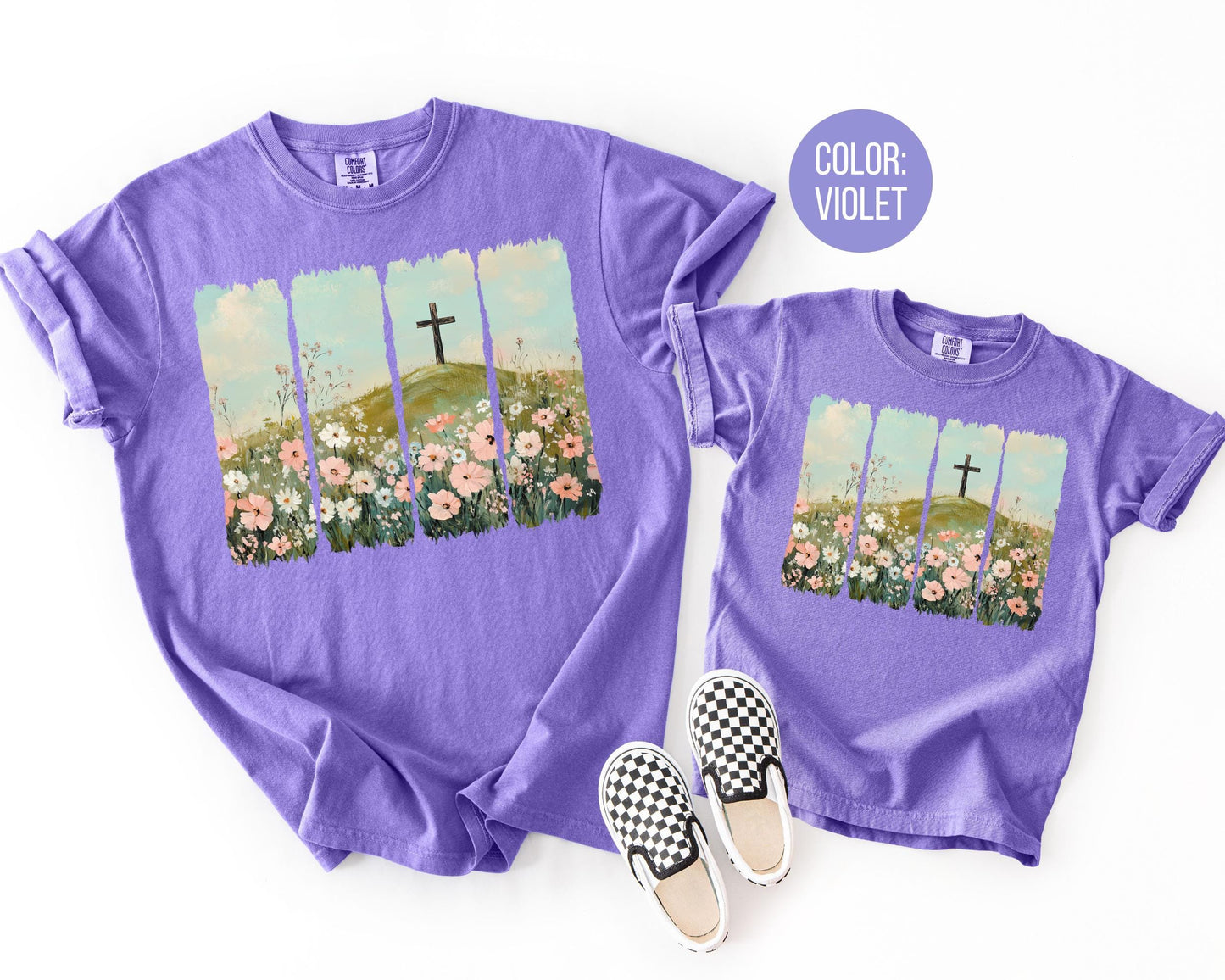 Comfort Colors® Girls Floral Cross Shirt, Kids Easter Shirts, Christian Gift