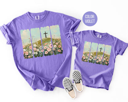 Comfort Colors® Girls Floral Cross Shirt, Kids Easter Shirts, Christian Gift
