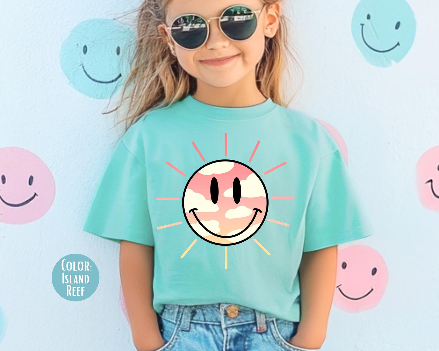 Comfort Colors Sun Smiley Face Tee, Girly Summer Shirt