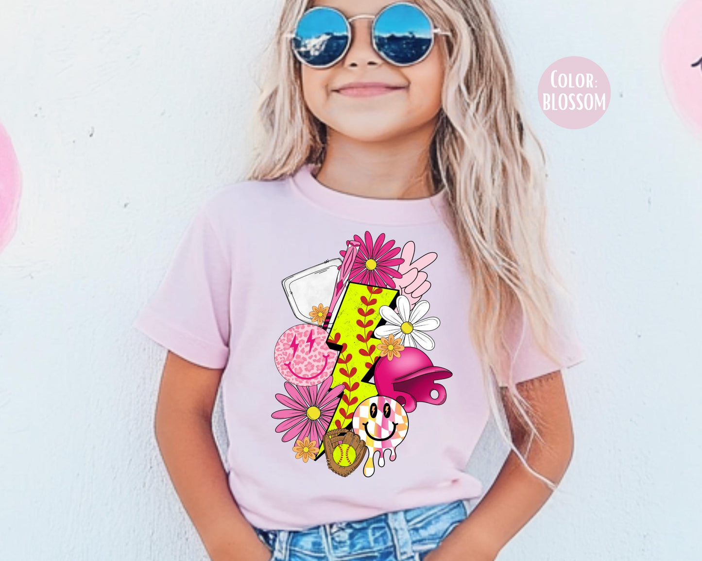 Comfort Colors Lightning Bolt Softball Shirt: Girls Youth Tee