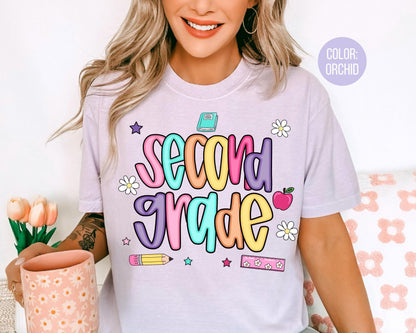 Comfort Colors® Colorful Preppy Second Grade Shirt, 2nd Grade Teacher Shirts