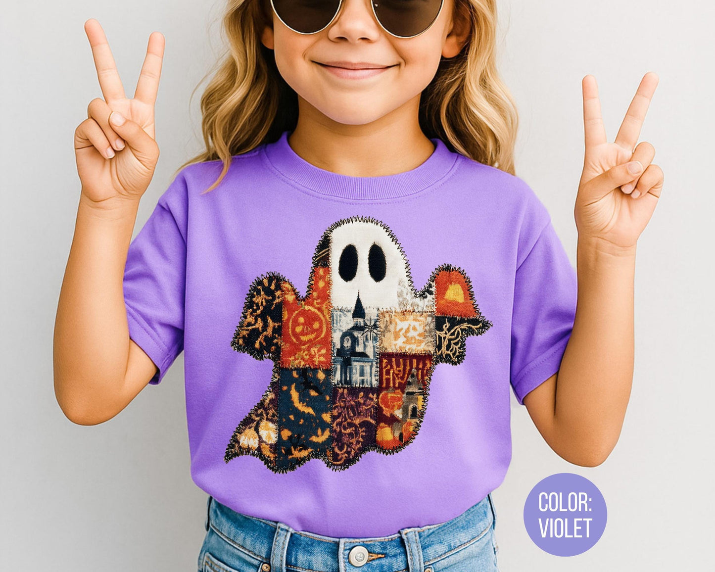 Comfort Colors Patchwork Ghost Shirt: Spooky Fall Tee