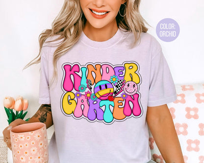 Comfort Colors® Smiley Retro Kindergarten Shirt, Kindergarten Teacher Shirts