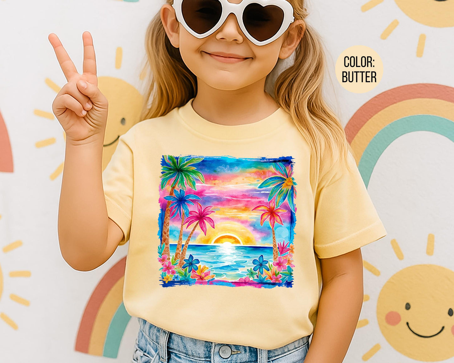 Comfort Colors® Watercolor Beach Sunset Shirt, Preppy Summer Beach Shirts