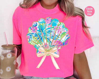 Comfort Colors® Floral Coquette Clam Shirt, Girls Beach Shirts