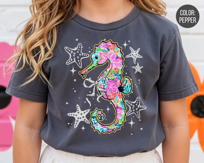 Comfort Colors® Preppy Summer Sea Horse Shirt, Girls Summer Shirts
