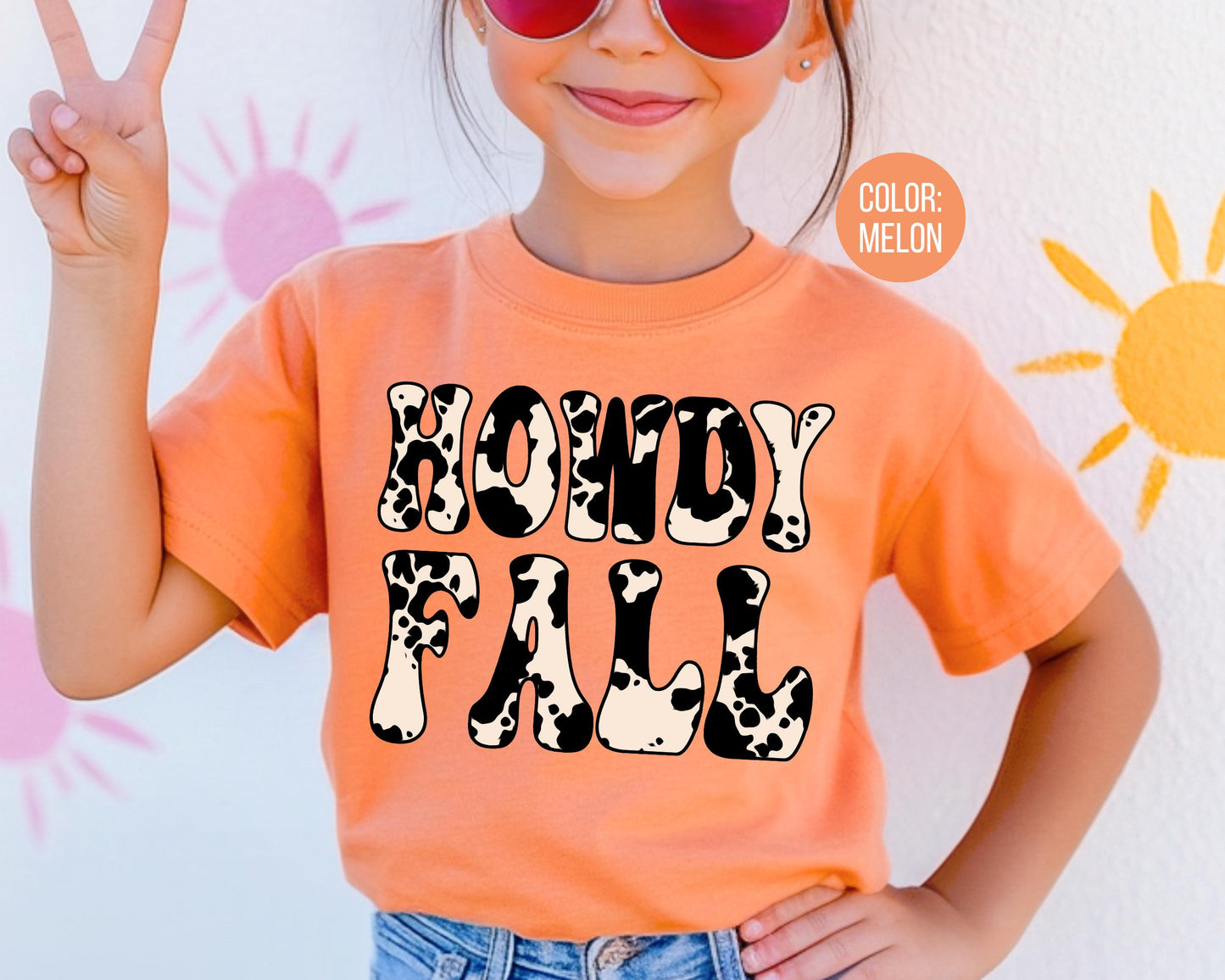 Comfort Colors Kids Howdy Fall Cow Print Shirt, Western Fall Shirts