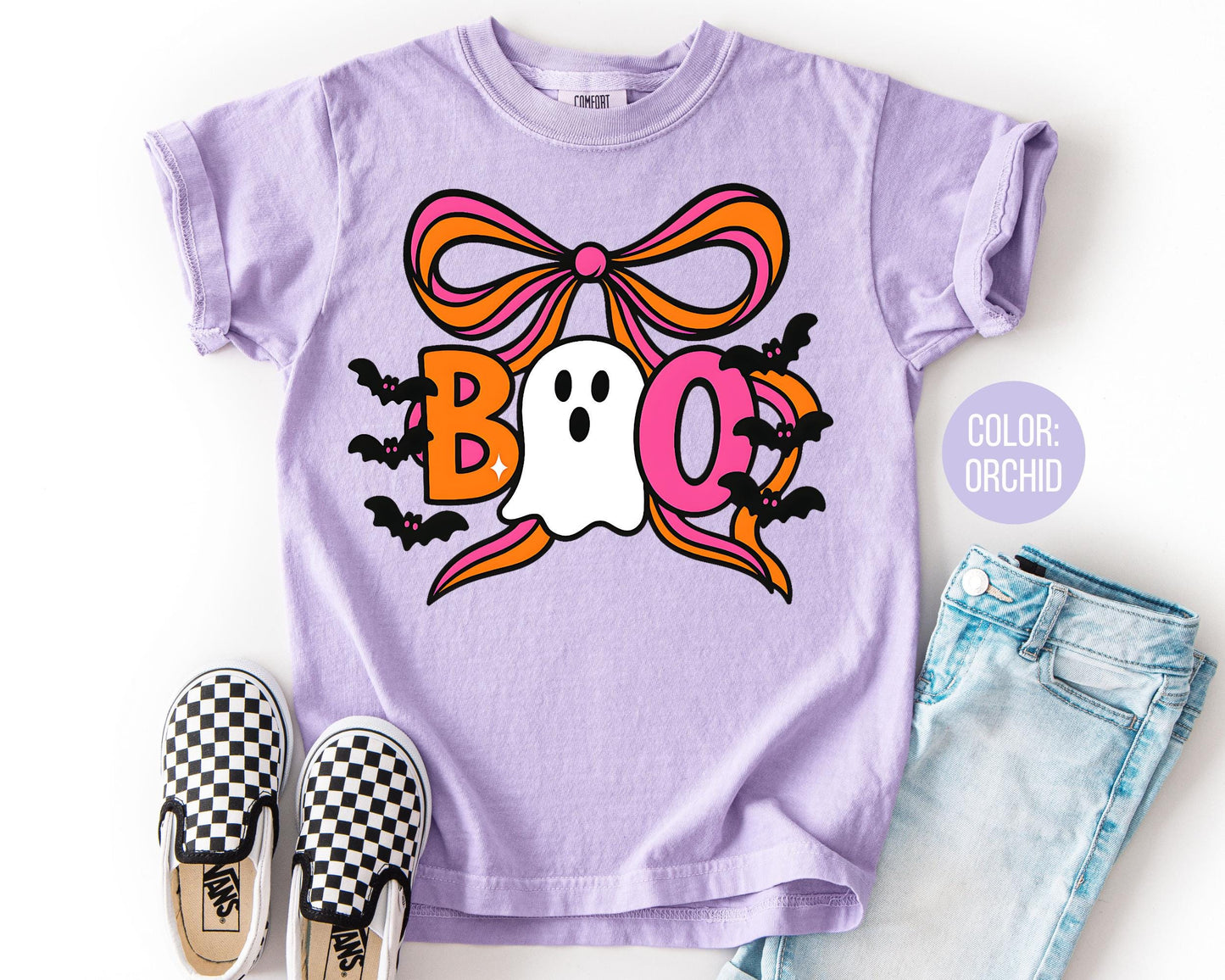 Comfort Colors Girls Coquette Ghost Shirt: Halloween Bow Tee