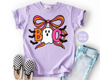 Comfort Colors Girls Coquette Ghost Shirt: Halloween Bow Tee