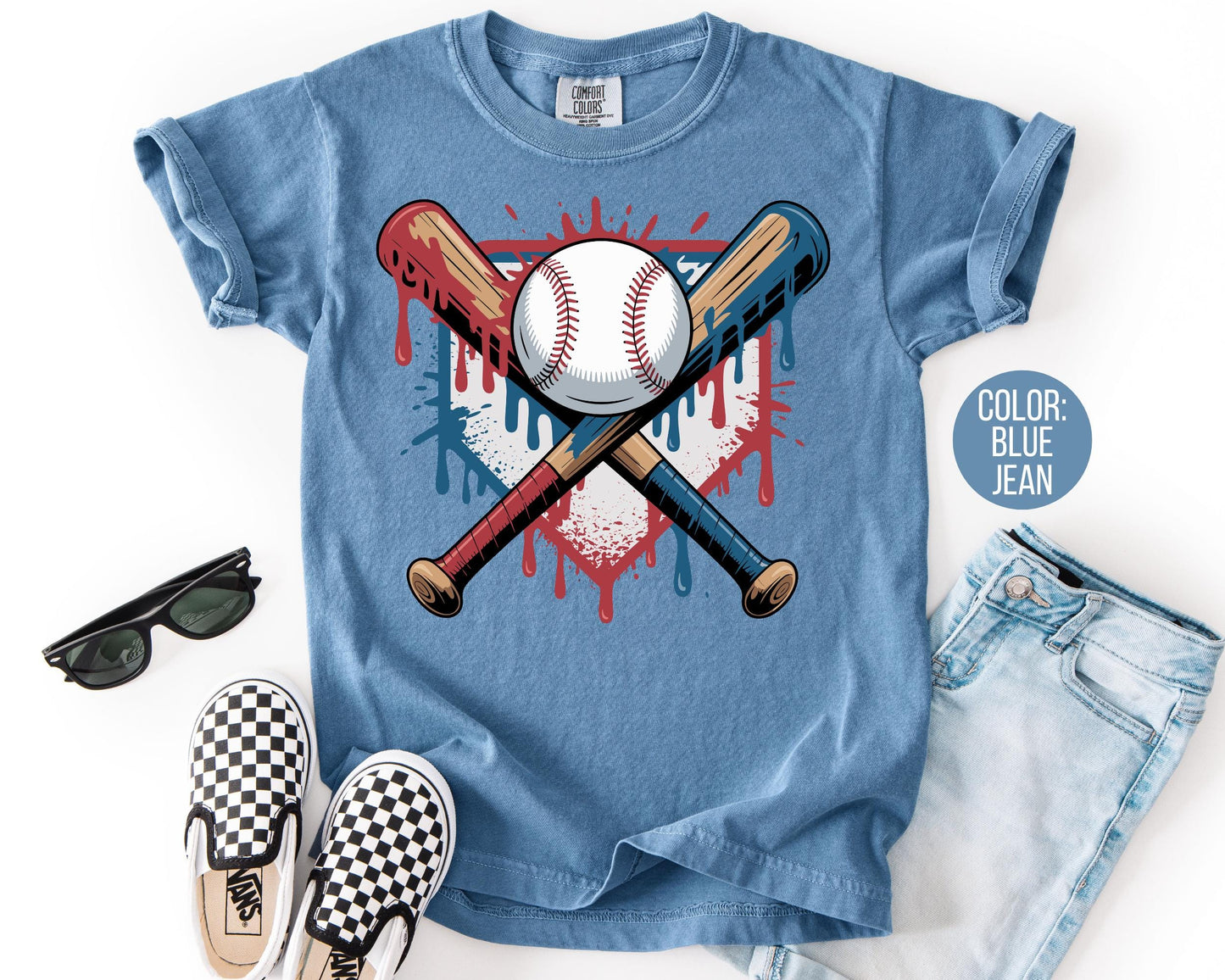 Comfort Colors Boys Baseball Drip Shirt - Kids Sports Tee