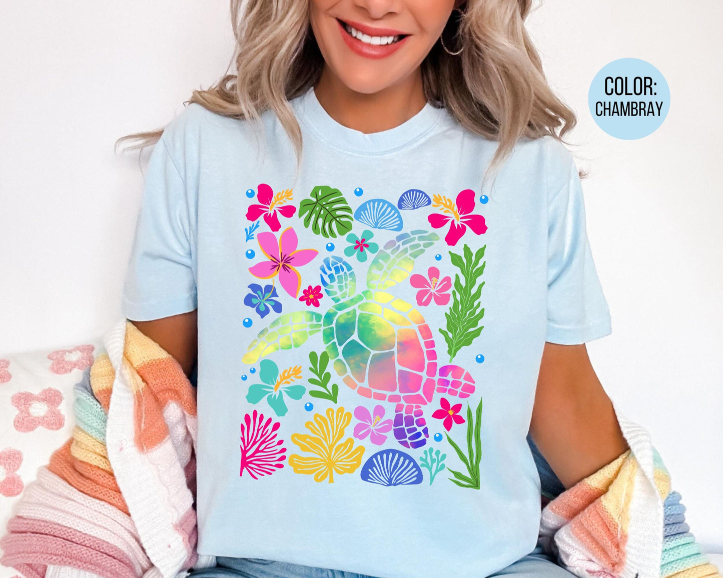 Comfort Colors® Colorful Sea Turtle Shirt, Girly Summer Shirts