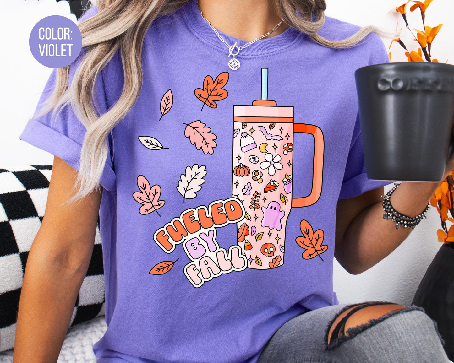 Comfort Colors Fueled By Fall Shirt: Matching Mommy and Me Tees, Fall Tumbler T-shirt