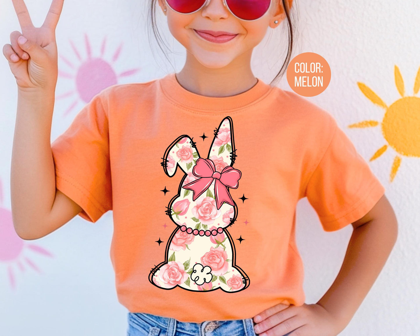 Comfort Colors® Girls Pink Floral Bunny Shirt, Easter Shirts for Kids