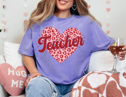 Comfort Colors Teacher Valentine Shirt: Leopard Heart Tee
