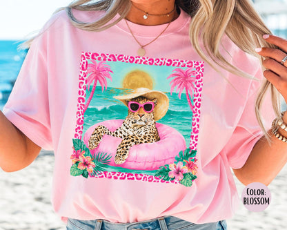 Comfort Colors Pink Leopard Beach Shirt, Leopard Shirts