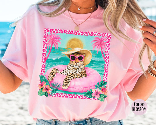 Comfort Colors Pink Leopard Beach Shirt, Leopard Shirts