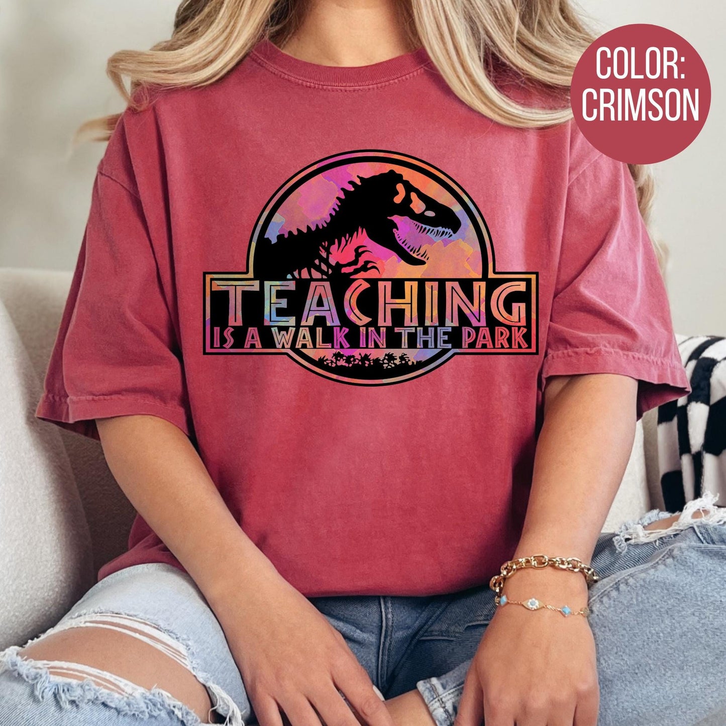 Comfort Colors Dinosaur Teacher Shirt: Teaching is a Walk in the Park Tee