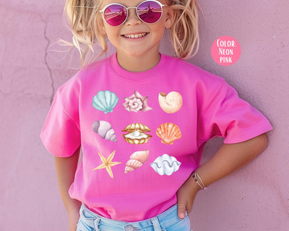 Comfort Colors® Kids Seashell Shirt, Cute Trendy Beach Shirt for Girls, Preppy Seashell Tee, Youth Beach Shirts, Matching Beach Shirts