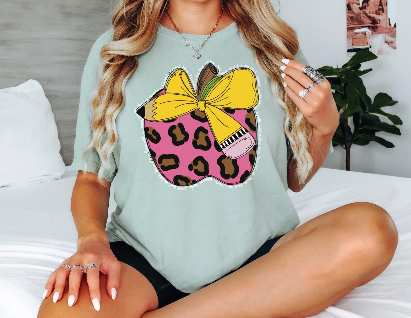 Comfort Colors Teacher Shirt: Leopard Apple Tee