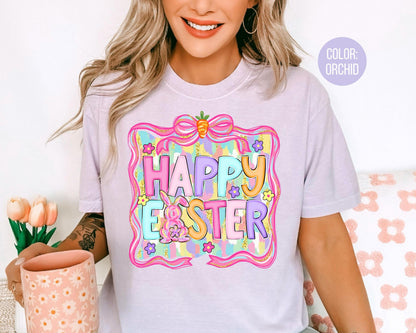 Comfort Colors® Preppy Happy Easter Shirt, Girls Easter Shirts