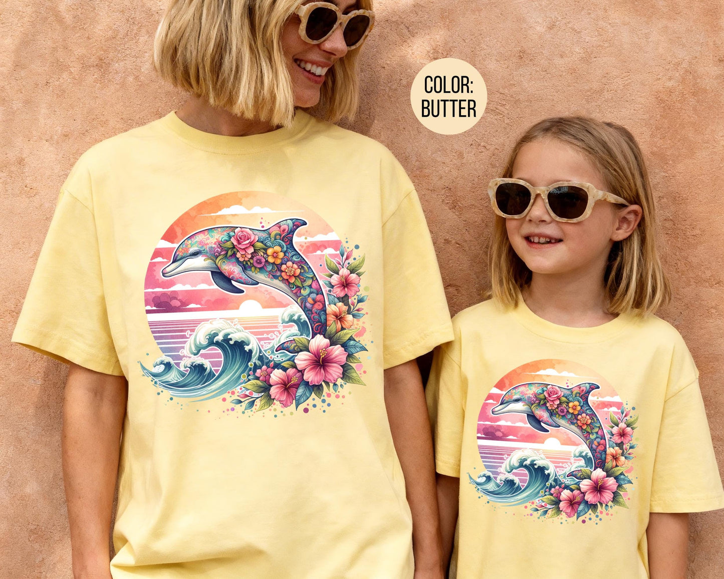 Comfort Colors® Floral Dolphin Shirt, Girls Preppy Summer Shirts, Dolphin Gift