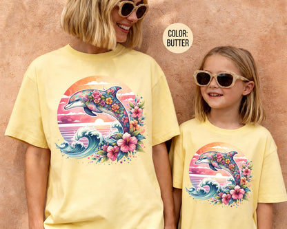 Comfort Colors® Floral Dolphin Shirt, Girls Preppy Summer Shirts, Dolphin Gift
