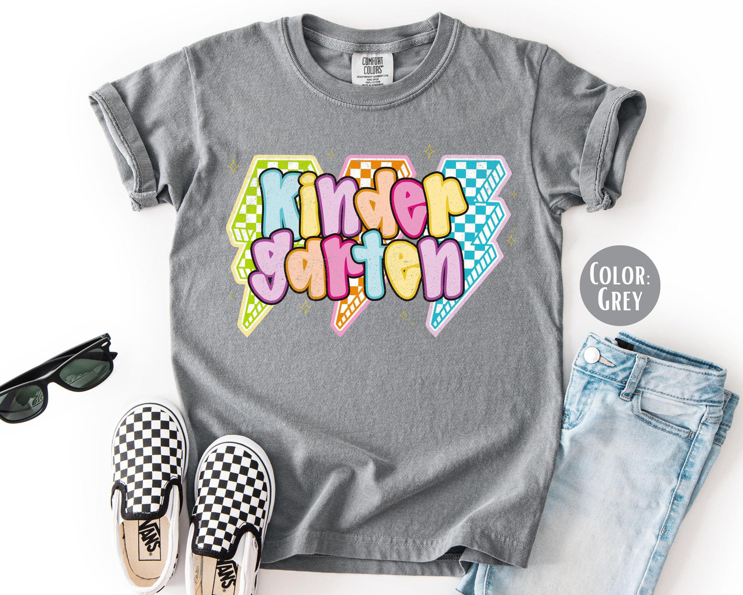 Comfort Colors Lightning Bolt Kindergarten Shirt - First Day Tee