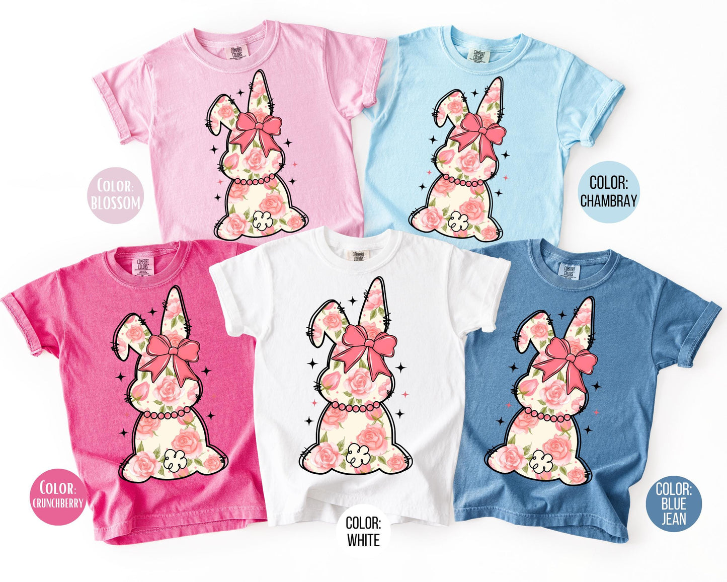 Comfort Colors® Girls Pink Floral Bunny Shirt, Easter Shirts for Kids
