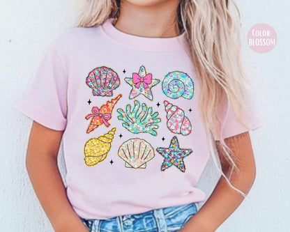 Comfort Colors Kids Shirt: Floral Seashells, Summer Vacation Tee