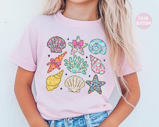 Comfort Colors Kids Shirt: Floral Seashells, Summer Vacation Tee