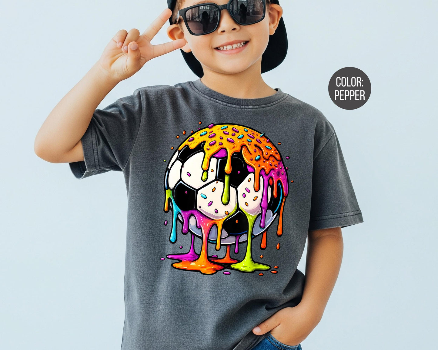 Comfort Colors Kids Drip Soccer Ball Shirt, Dripping Soccer Shirts