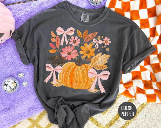 Floral Coquette Pumpkin Shirt: Comfort Colors Boho Fall Top