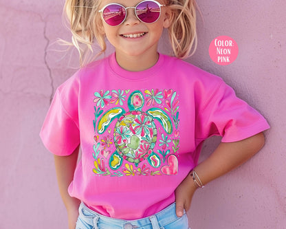 Comfort Colors® Floral Sea Turtle Shirt, Girly Beach Shirts, Sea Turtle Tee, Summer Shirts for Kids