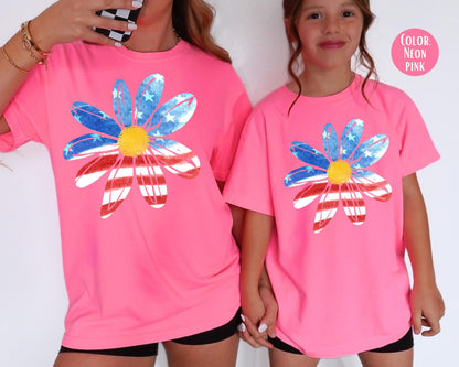 Comfort Colors 4th of July Kids Shirt: Patriotic Daisy Tee