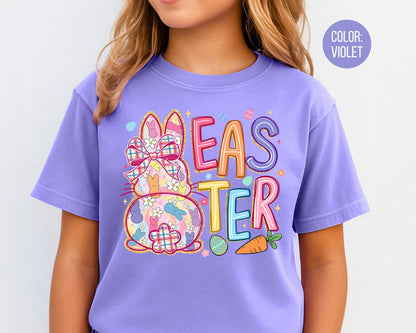 Comfort Colors® Kids Colorful Preppy Easter Bunny Shirt, Girls Easter Shirts