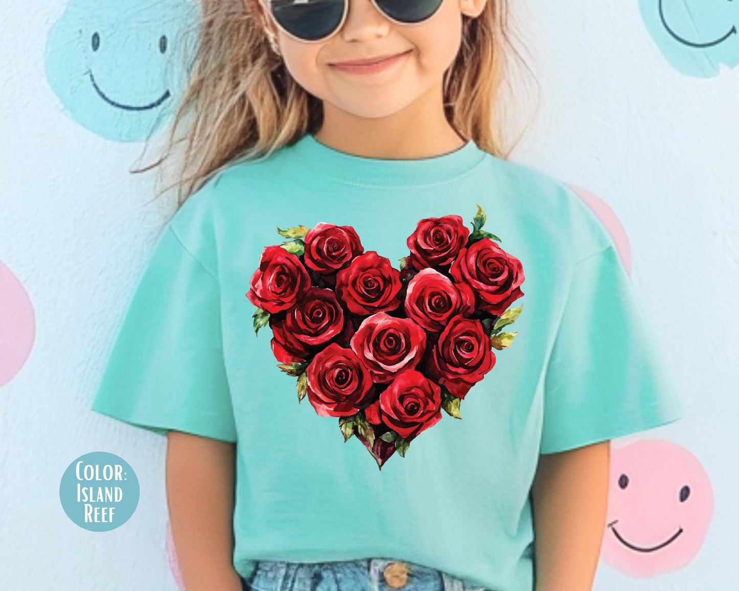 Comfort Colors Rose Heart Bouquet Valentine Shirts, Mommy and Me Valentines Day