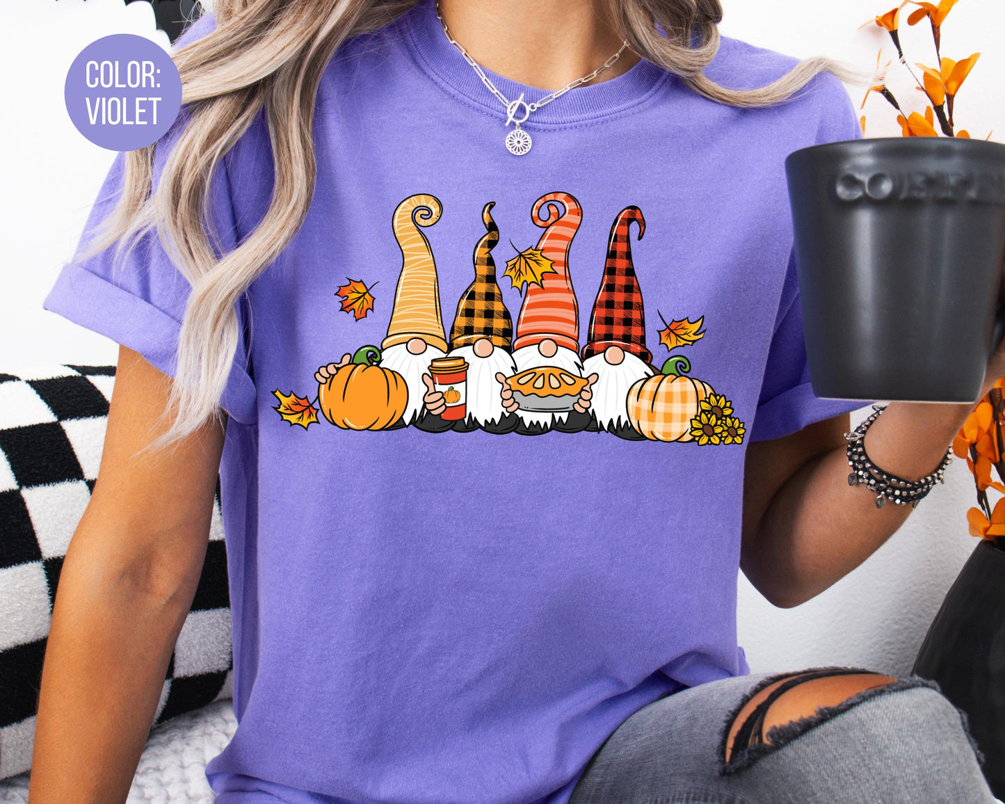 Comfort Colors Girls Fall Gnome Shirt, Thanksgiving Mommy and Me, Thanksgiving Gnomes Mama and Mini Shirts