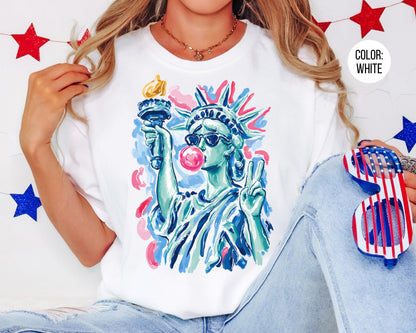 Comfort Colors Preppy Statue of Liberty Blowing Bubble Gum Shirt, 4th of July Shirts