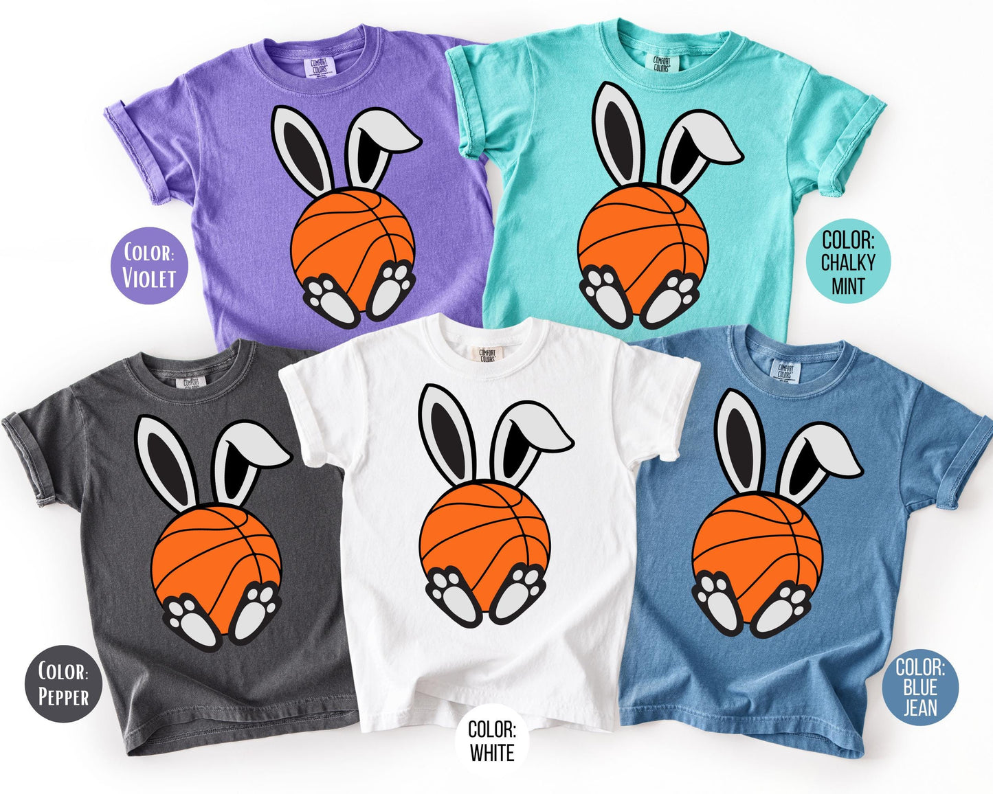 Comfort Colors® kids Easter Basketball Shirt, Bunny Basketball Tee
