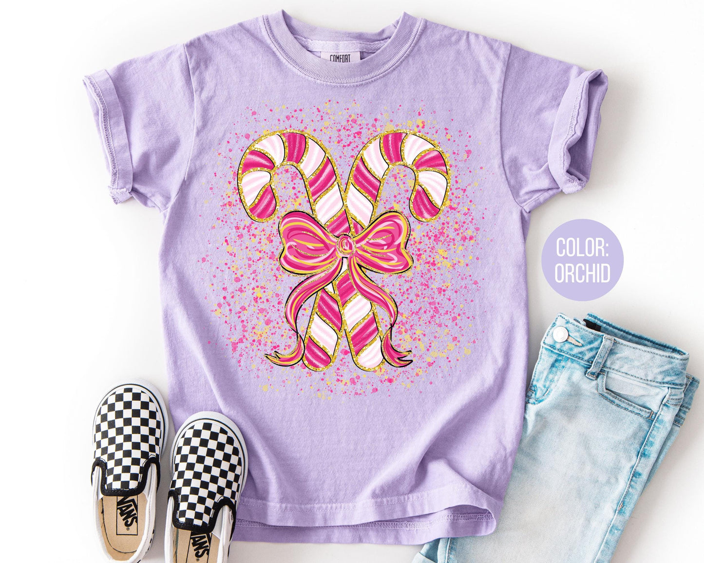 Comfort Colors Coquette Candy Cane Shirt, Girls Peppermint Tee, Mommy and Me Christmas Shirts