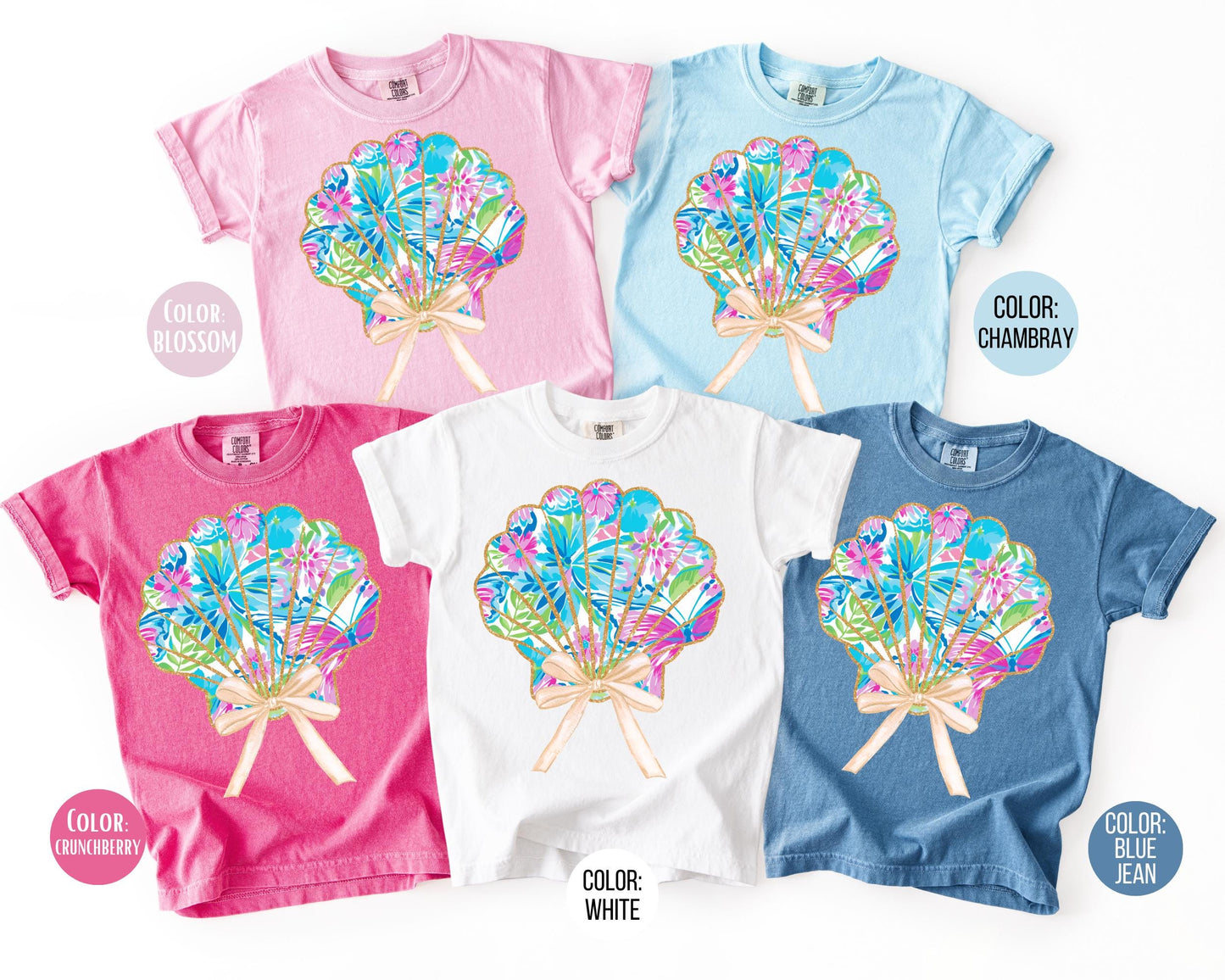 Comfort Colors® Floral Coquette Clam Shirt, Girls Beach Shirts