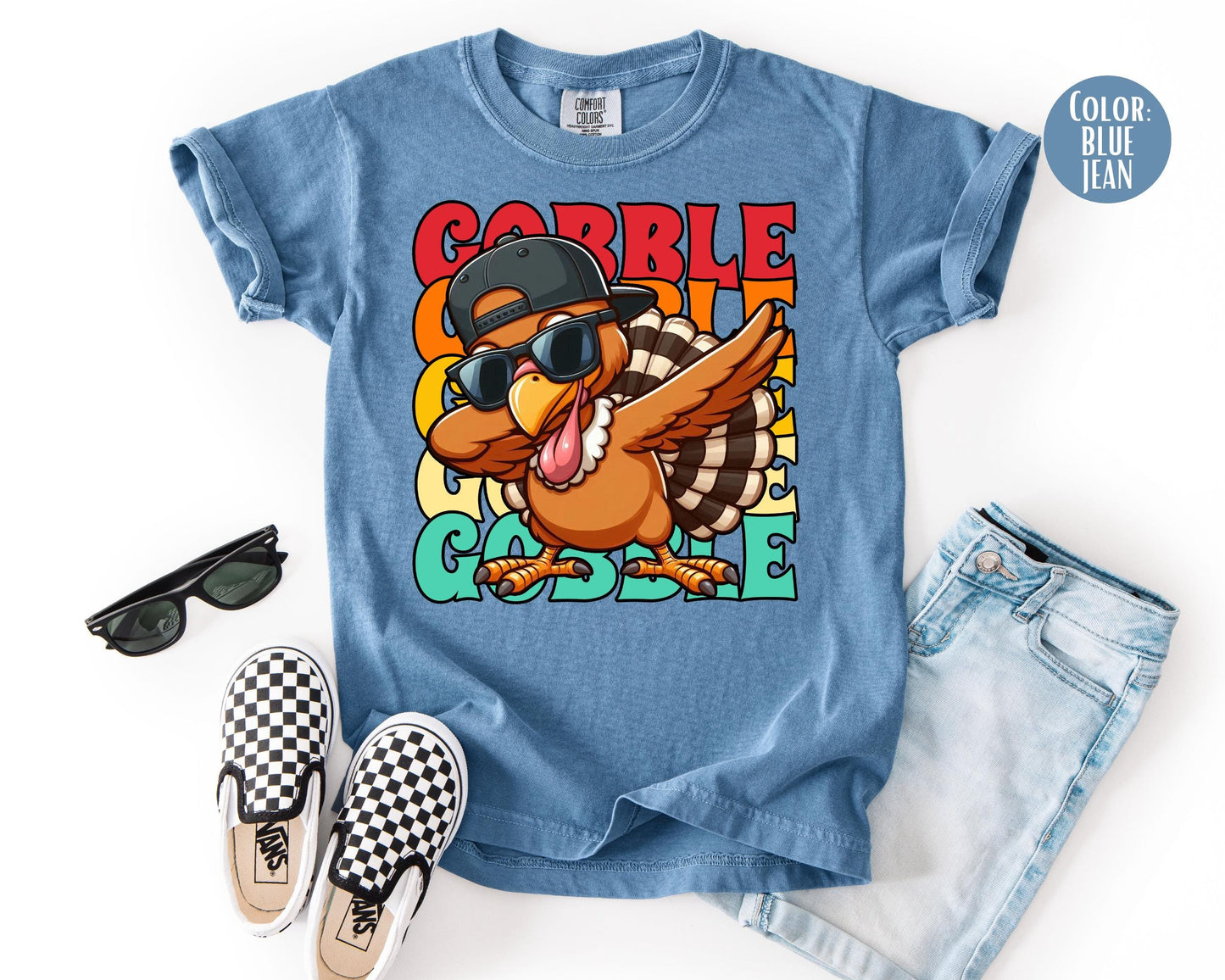Comfort Colors® Boys Dabbing Turkey Shirt, Boys Gobble Thanksgiving Shirt, Thanksgiving Shirt for Boys, Kids Gobble Shirt