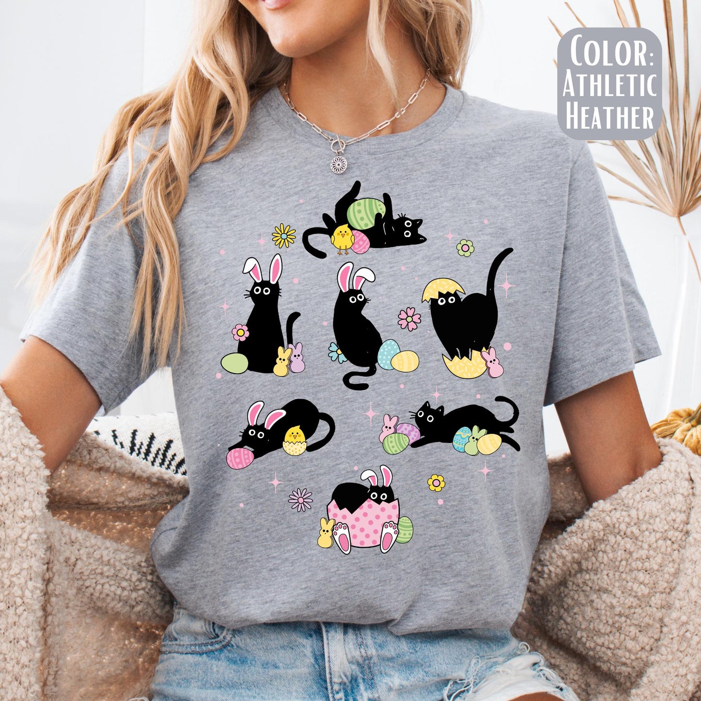 Easter Cats Shirt Cute Cat Shirt Easter T-Shirt Happy Easter Shirt with cats Easter Gift Happy Easter T-Shirt Cat Mom Easter Shirt