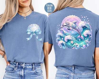 Comfort Colors Front and Back Dolphin Shirt, Girls Beach Shirts