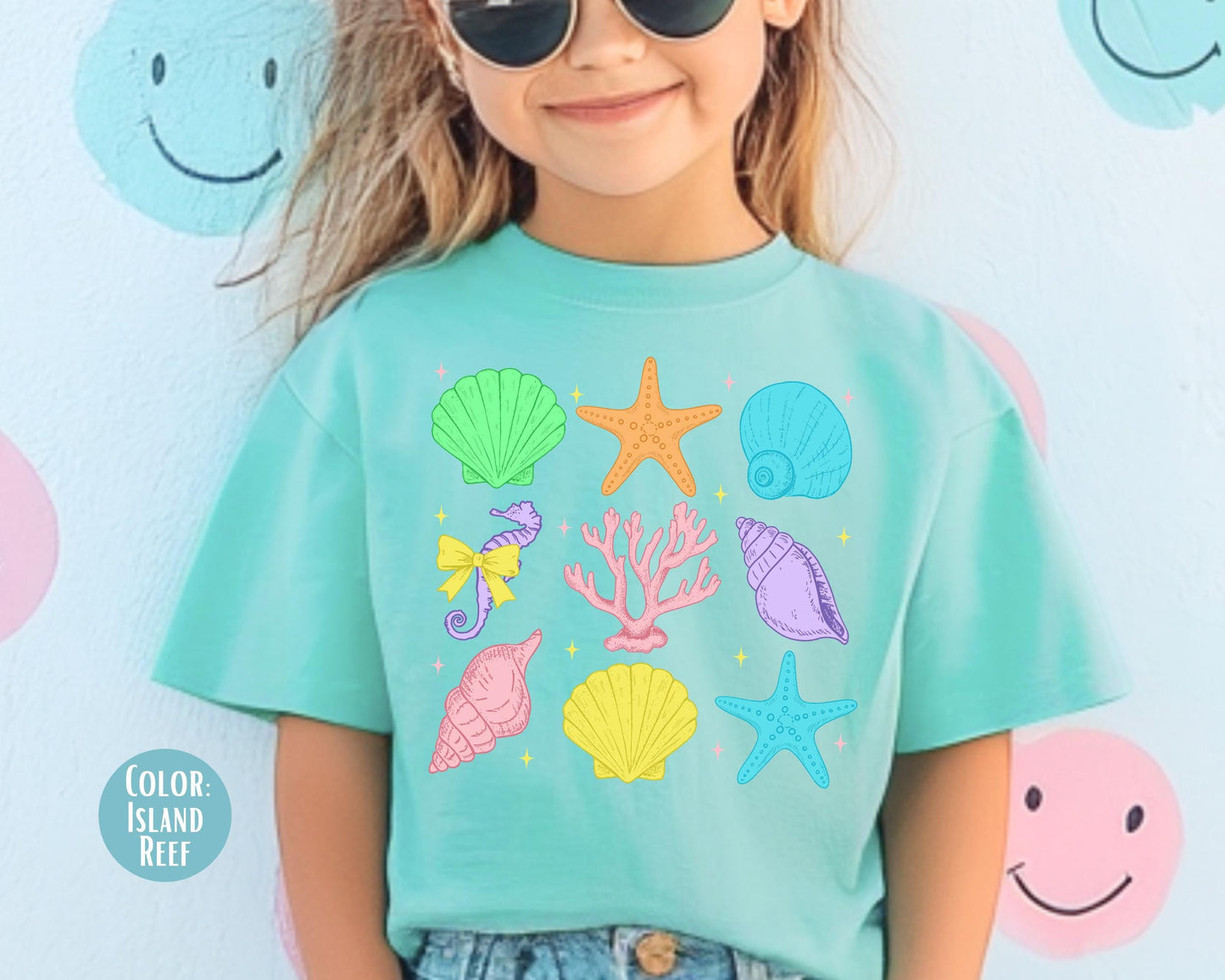 Comfort Colors® Neon Seashells Shirt, Girls Summer Shirts