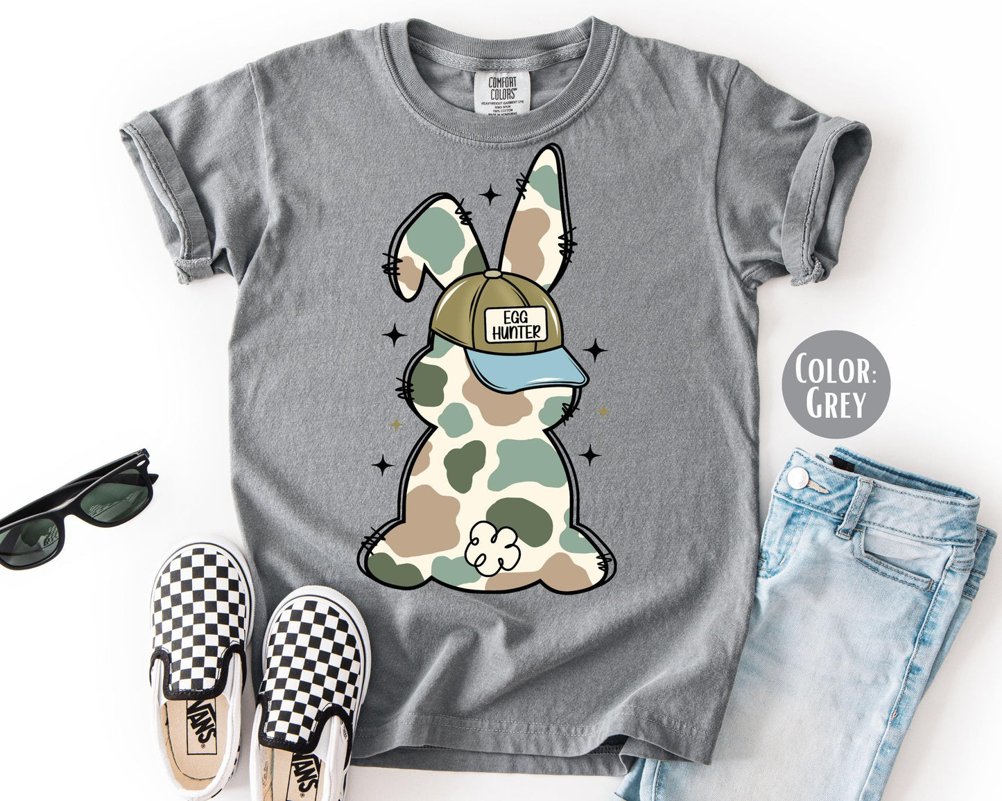 Comfort Colors® Boys Egg Hunter Bunny Shirt, Easter Shirts for Boys