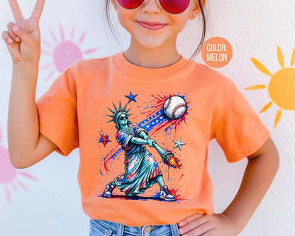 Comfort Colors Statue of Liberty Hitting Baseball Shirt, Funny 4th of July Shirts