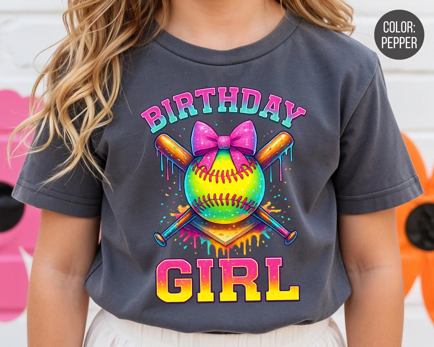 Comfort Colors Softball Birthday Girl Shirt, Girls Softball Tee