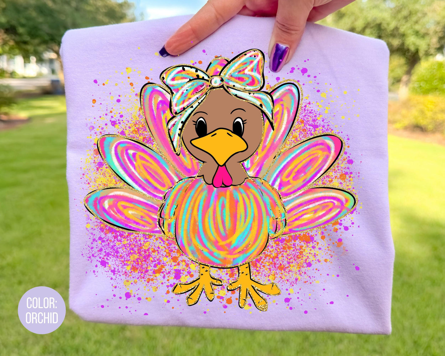 Comfort Colors Thanksgiving Turkey Shirt: Girls Watercolor Turkey Tee