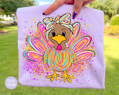 Comfort Colors Thanksgiving Turkey Shirt: Girls Watercolor Turkey Tee